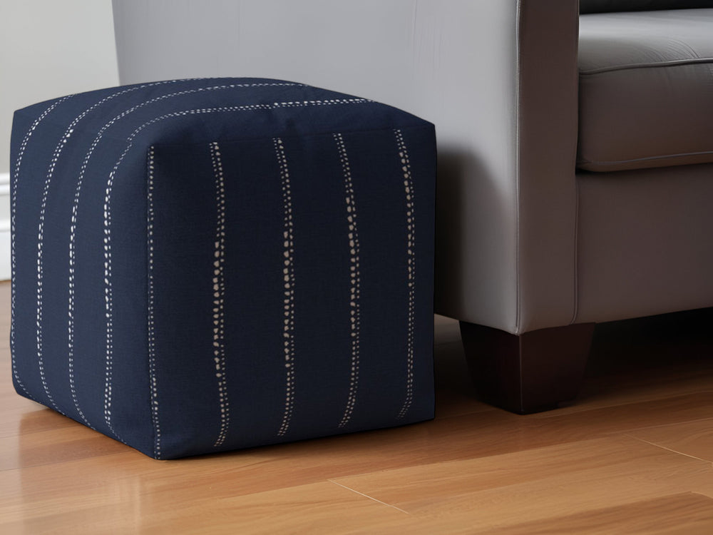 Homeroots 17" Blue Cotton Striped Pouf Ottoman   518275