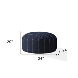 Homeroots 24" Blue Cotton Round Striped Pouf Ottoman   518276