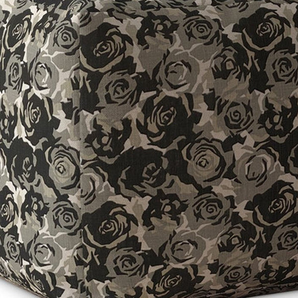 Homeroots 17" Beige Canvas Floral Pouf Ottoman   518277