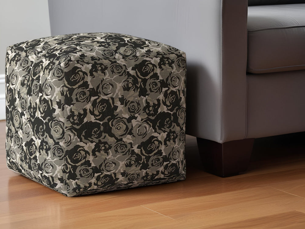 Homeroots 17" Beige Canvas Floral Pouf Ottoman   518277