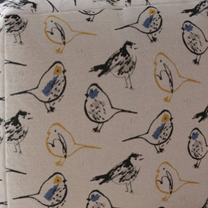 Homeroots 17" Yellow And White Canvas Birds Pouf Ottoman   518279