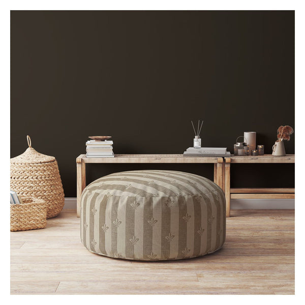 Homeroots 24" Taupe Cotton Round Floral Pouf Ottoman   518282