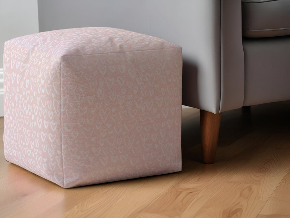 Homeroots 17" Pink Cotton Floral Pouf Ottoman   518285