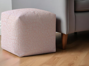 Homeroots 17" Pink Cotton Floral Pouf Ottoman   518285