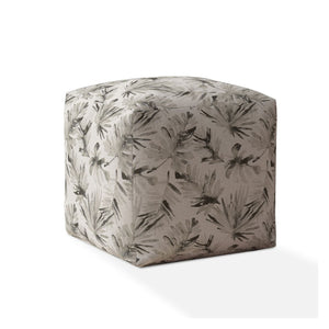Homeroots 17" Beige Cotton Floral Pouf Ottoman   518289