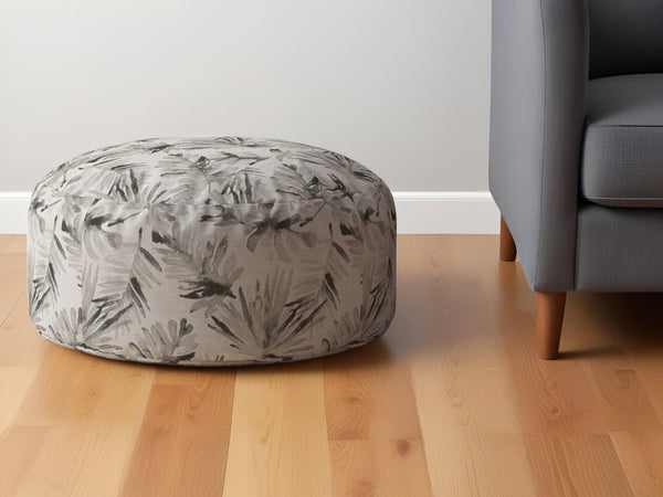 Homeroots 24" Beige Cotton Round Floral Pouf Ottoman   518290