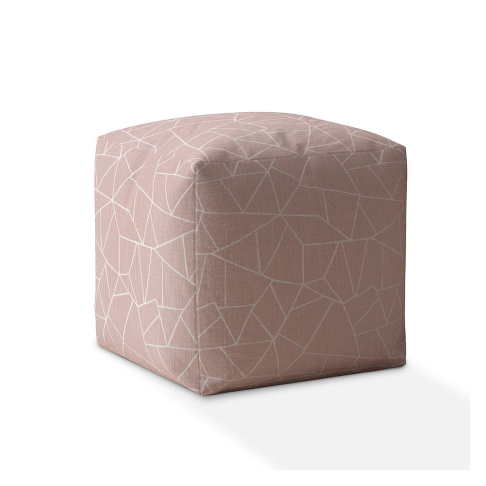 Homeroots 17" Pink Canvas Geometric Pouf Ottoman   518291