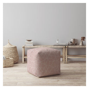 Homeroots 17" Pink Canvas Geometric Pouf Ottoman   518291
