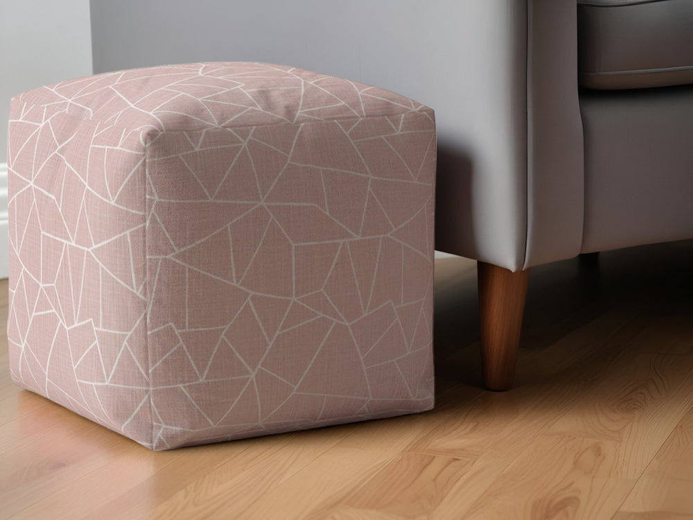 Homeroots 17" Pink Canvas Geometric Pouf Ottoman   518291