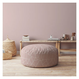 Homeroots 24" Pink Canvas Round Geometric Pouf Ottoman   518292