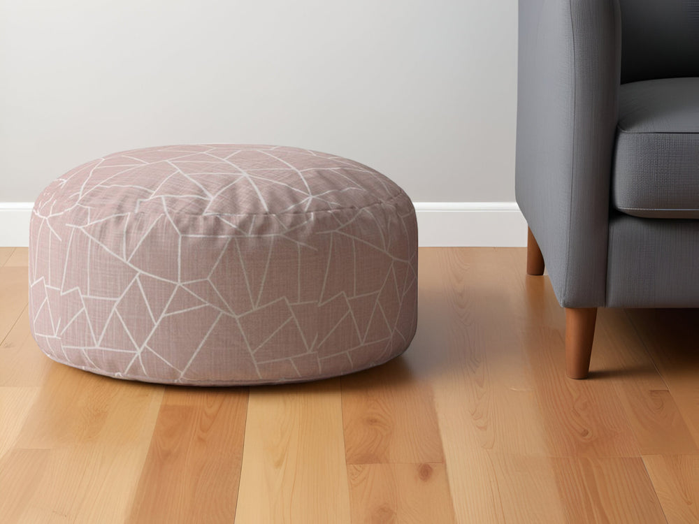 Homeroots 24" Pink Canvas Round Geometric Pouf Ottoman   518292