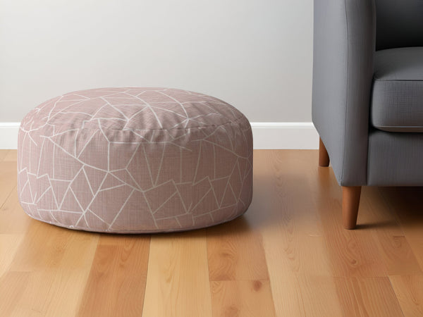 Homeroots 24" Pink Canvas Round Geometric Pouf Ottoman   518292