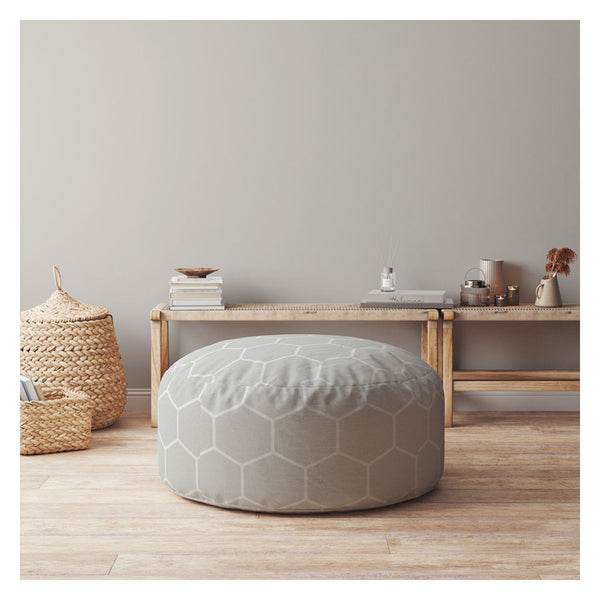 Homeroots 24" Gray Cotton Round Geometric Pouf Ottoman   518296