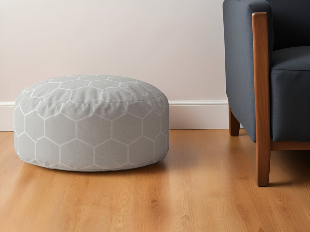 Homeroots 24" Gray Cotton Round Geometric Pouf Ottoman   518296