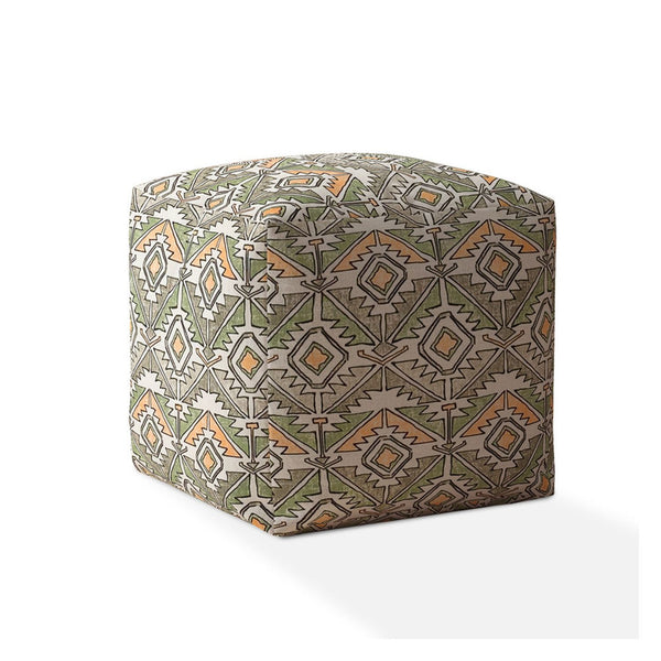 Homeroots 17" Orange Cotton Damask Pouf Ottoman   518297
