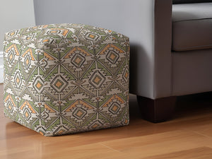 Homeroots 17" Orange Cotton Damask Pouf Ottoman   518297