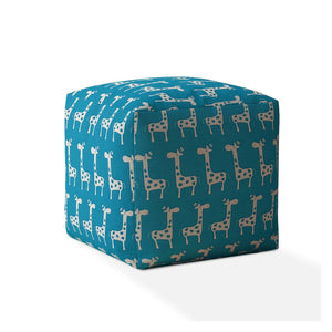 Homeroots 17" Blue And White Cotton Giraffe Pouf Ottoman   518299