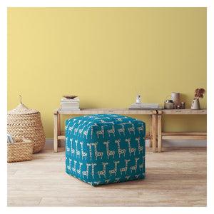 Homeroots 17" Blue And White Cotton Giraffe Pouf Ottoman   518299