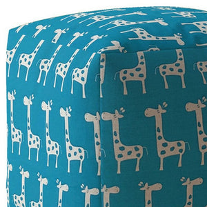 Homeroots 17" Blue And White Cotton Giraffe Pouf Ottoman   518299