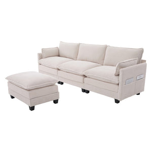 English Elm United We Win Modular Corduroy Sectional with Ottoman Low Profile Living Room Couch Beige W1568S00259