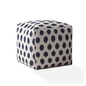 Homeroots 17" Blue And White Canvas Polka Dots Pouf Ottoman   518301