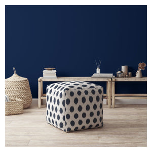 Homeroots 17" Blue And White Canvas Polka Dots Pouf Ottoman   518301