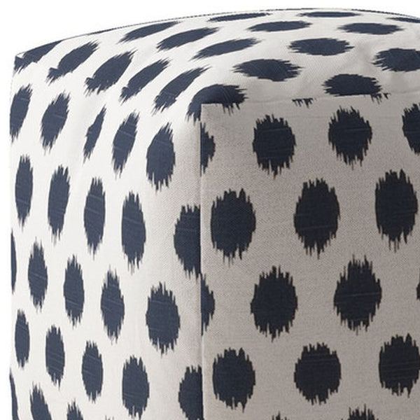 Homeroots 17" Blue And White Canvas Polka Dots Pouf Ottoman   518301