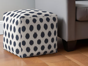 Homeroots 17" Blue And White Canvas Polka Dots Pouf Ottoman   518301