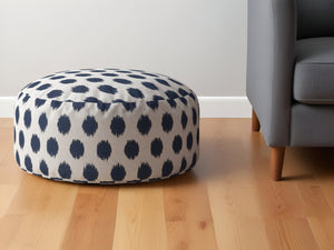 Homeroots 24" Blue And White Canvas Round Polka Dots Pouf Ottoman   518302