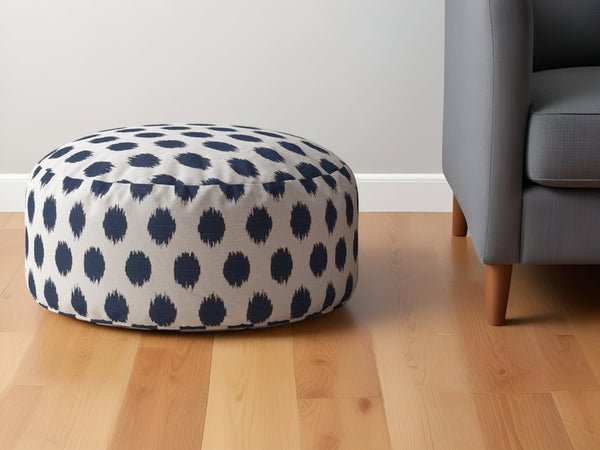 Homeroots 24" Blue And White Canvas Round Polka Dots Pouf Ottoman   518302