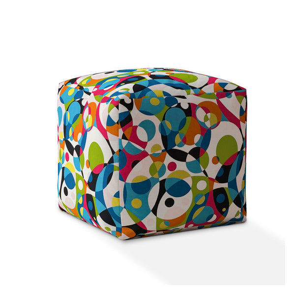 Homeroots 17" Green And White Cotton Patchwork Pouf Ottoman   518311