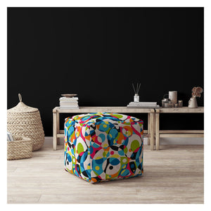 Homeroots 17" Green And White Cotton Patchwork Pouf Ottoman   518311