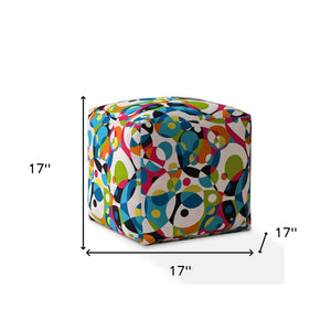 Homeroots 17" Green And White Cotton Patchwork Pouf Ottoman   518311