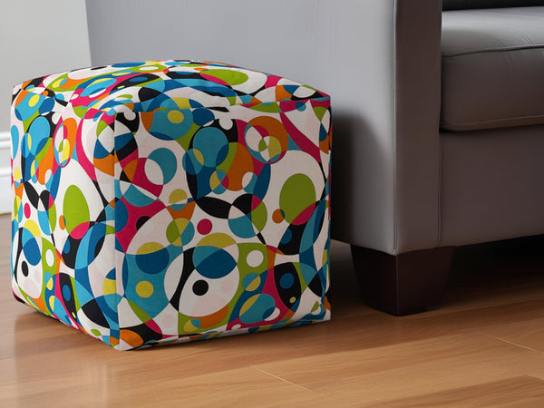 Homeroots 17" Green And White Cotton Patchwork Pouf Ottoman   518311