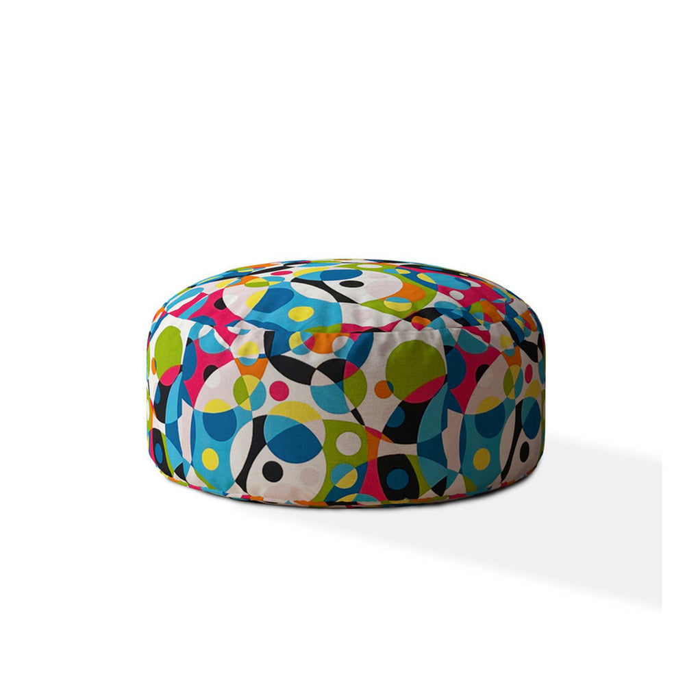 Homeroots 24" Green And White Cotton Round Patchwork Pouf Ottoman   518312