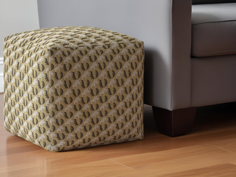 Homeroots 17" Beige Cotton Animal Print Pouf Ottoman   518315