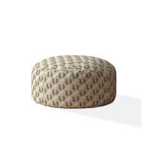 Homeroots 24" Beige Cotton Round Animal Print Pouf Ottoman   518316