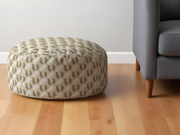 Homeroots 24" Beige Cotton Round Animal Print Pouf Ottoman   518316