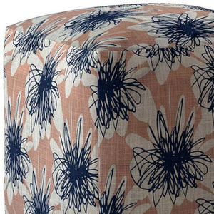 Homeroots 17" Pink And Blue Canvas Floral Pouf Ottoman   518317