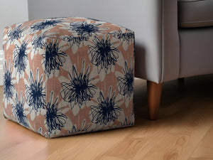 Homeroots 17" Pink And Blue Canvas Floral Pouf Ottoman   518317