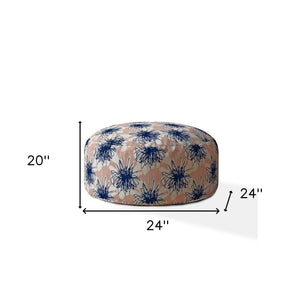 Homeroots 24" Pink And Blue Canvas Round Floral Pouf Ottoman   518318