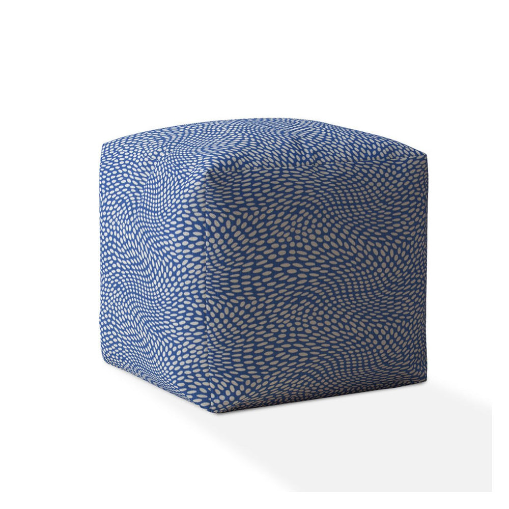 Homeroots 17" Blue And White Canvas Polka Dots Pouf Ottoman   518319