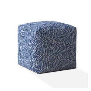 Homeroots 17" Blue And White Canvas Polka Dots Pouf Ottoman   518319