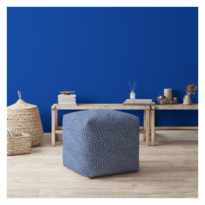 Homeroots 17" Blue And White Canvas Polka Dots Pouf Ottoman   518319