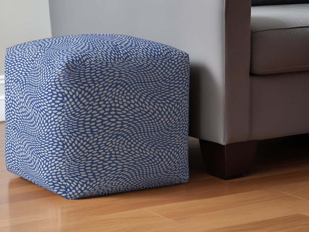 Homeroots 17" Blue And White Canvas Polka Dots Pouf Ottoman   518319