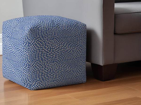 Homeroots 17" Blue And White Canvas Polka Dots Pouf Ottoman   518319