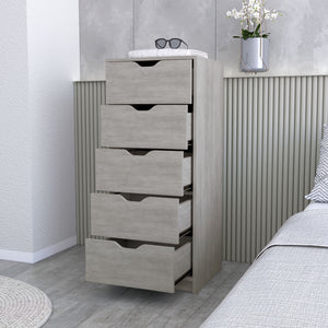 English Elm Dillon Concrete Gray Narrow 5-Drawer Dresser, Tall 17.7" Wide Space-Saving Storage Chest, RTA B128P176102