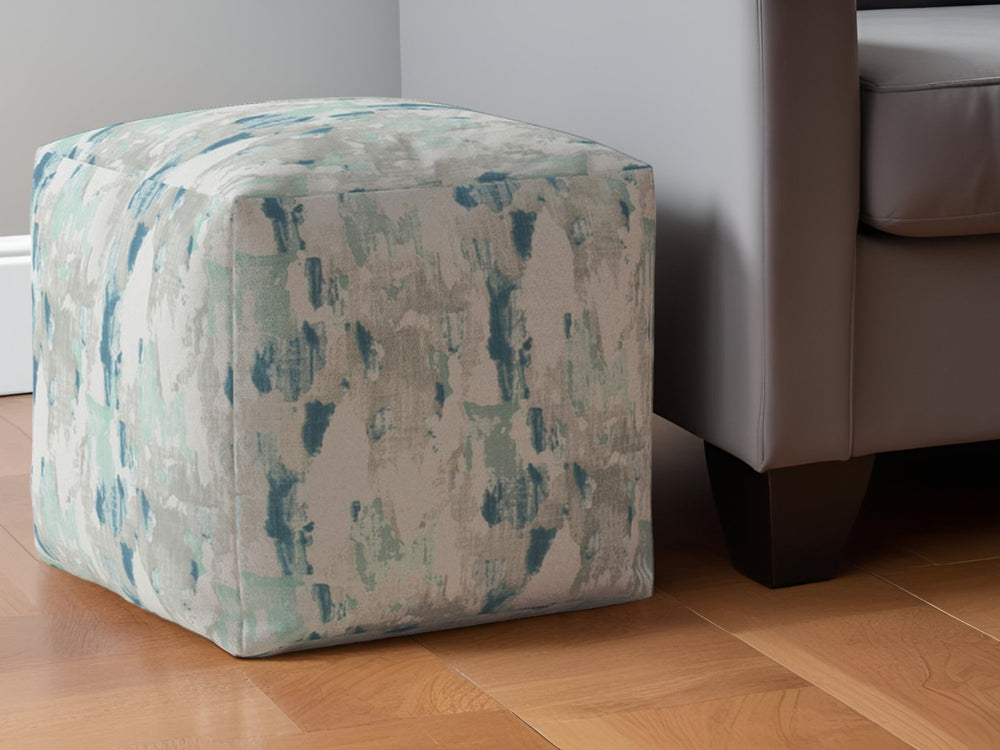 Homeroots 17" Blue And White Canvas Abstract Pouf Ottoman   518321