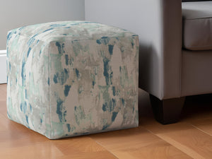 Homeroots 17" Blue And White Canvas Abstract Pouf Ottoman   518321