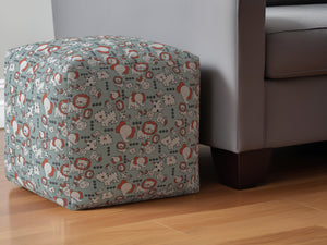 Homeroots 17" Gray And White Cotton Animal Print Pouf Ottoman   518323